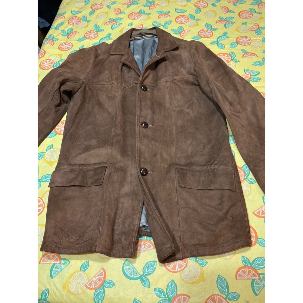 Unbranded vintage Suede Leather Car Coat Jacket Mens Large Brown